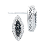 10kt White Gold Womens Round Black Color Enhanced Diamond Oval Cluster Screwback Earrings 1/3 Cttw