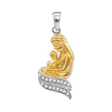 10kt Two-tone Gold Womens Round Diamond Mom Mother & Child Embrace Pendant 1/10 Cttw