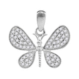 10kt White Gold Womens Round Diamond Butterfly Bug Wings Pendant 1/3 Cttw