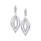 10kt White Gold Womens Round Diamond Double Oval Dangle Earrings 1/6 Cttw