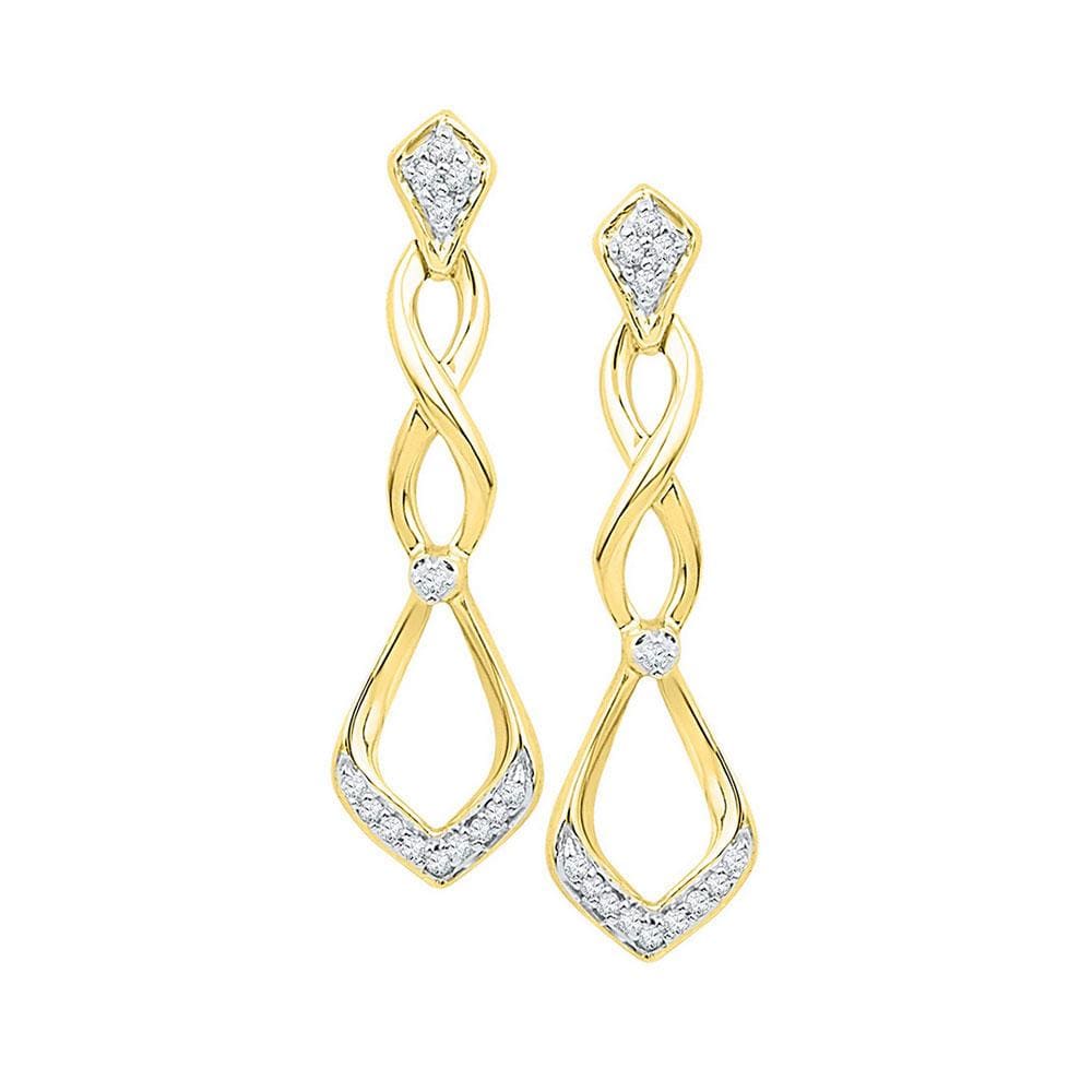 10kt Yellow Gold Womens Round Diamond Cascading Teardrop Dangle Earrings 1/10 Cttw
