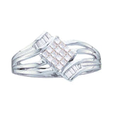 14kt White Gold Womens Princess Diamond Offset Square Cluster Ring 1/4 Cttw
