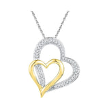 10kt White Gold Womens Round Diamond Two-tone Double Heart Pendant 1/8 Cttw