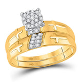 10kt Yellow Gold His Hers Round Diamond Cross Matching Wedding Set 1/4 Cttw
