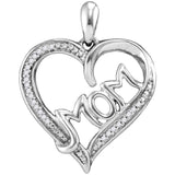 Sterling Silver Womens Round Diamond Heart Mom Mother Pendant 1/12 Cttw