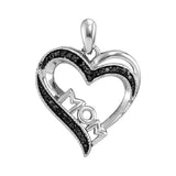 Sterling Silver Womens Round Black Color Enhanced Diamond Mom Mother Heart Pendant 1/10 Cttw
