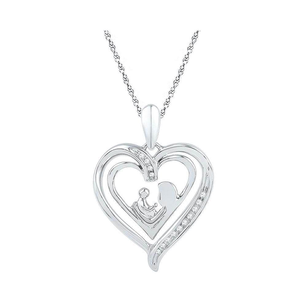 Sterling Silver Womens Round Diamond Mom Mother Child Heart Pendant 1/20 Cttw