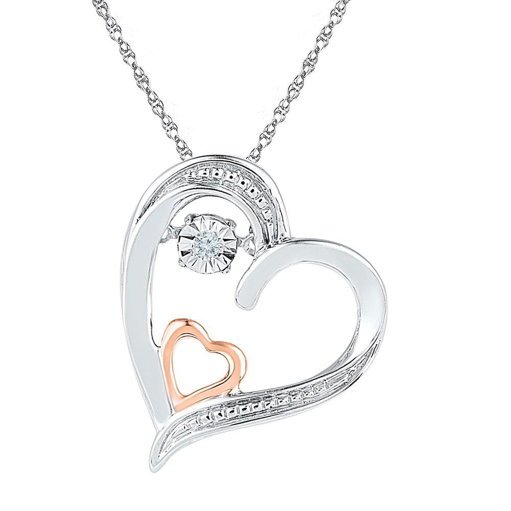10kt Two-tone Gold Womens Round Diamond Double Heart Moving Twinkle Pendant .01 Cttw