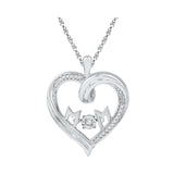 Sterling Silver Womens Round Diamond Heart Mom Moving Twinkle Pendant 1/12 Cttw