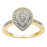 10kt Yellow Gold Womens Round Diamond Teardrop Cluster Ring 1/10 Cttw