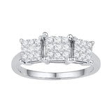 10kt White Gold Womens Round Diamond Triple Cluster Bridal Wedding Engagement Ring 3/8 Cttw