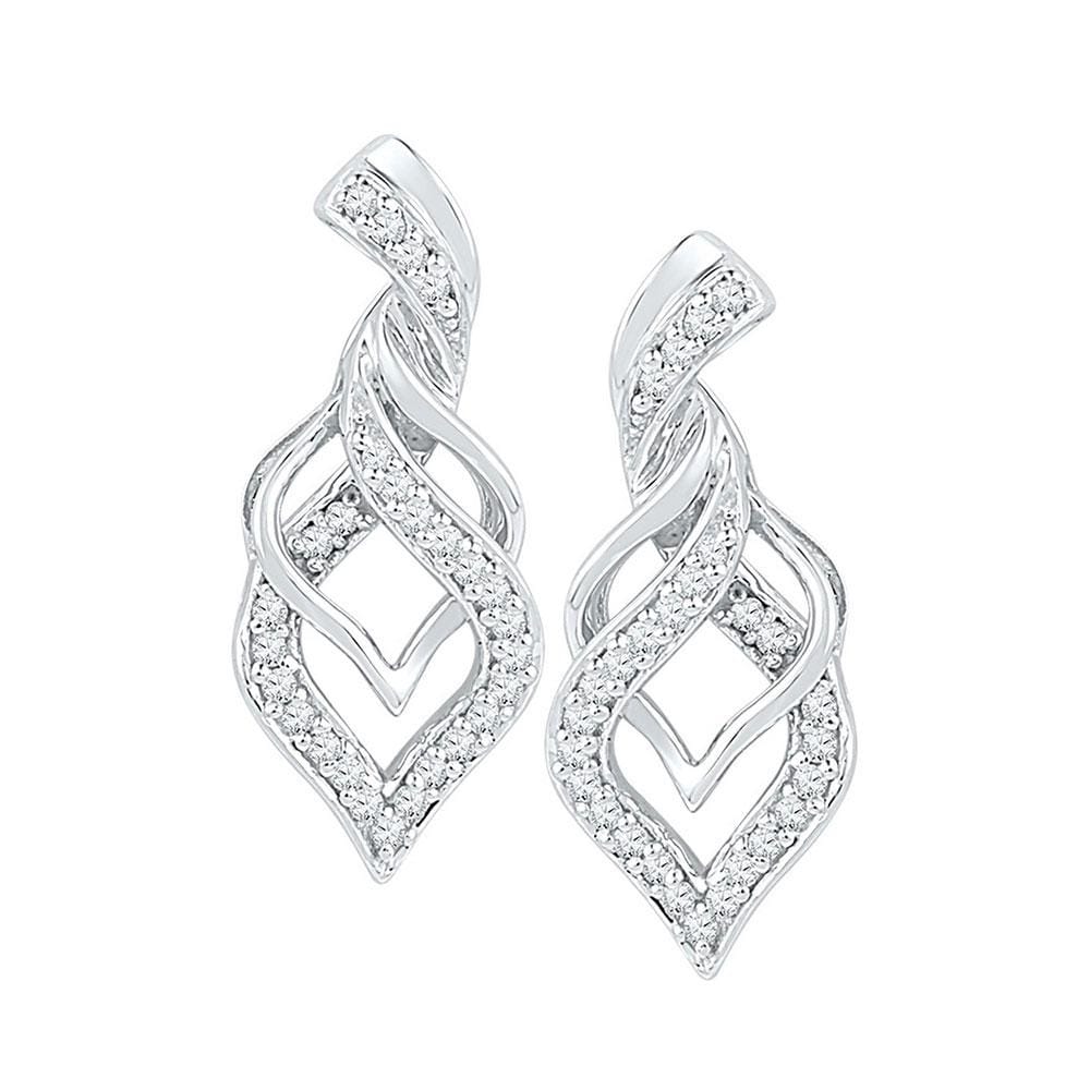 10kt White Gold Womens Round Diamond Twist Spade Stud Earrings 1/5 Cttw