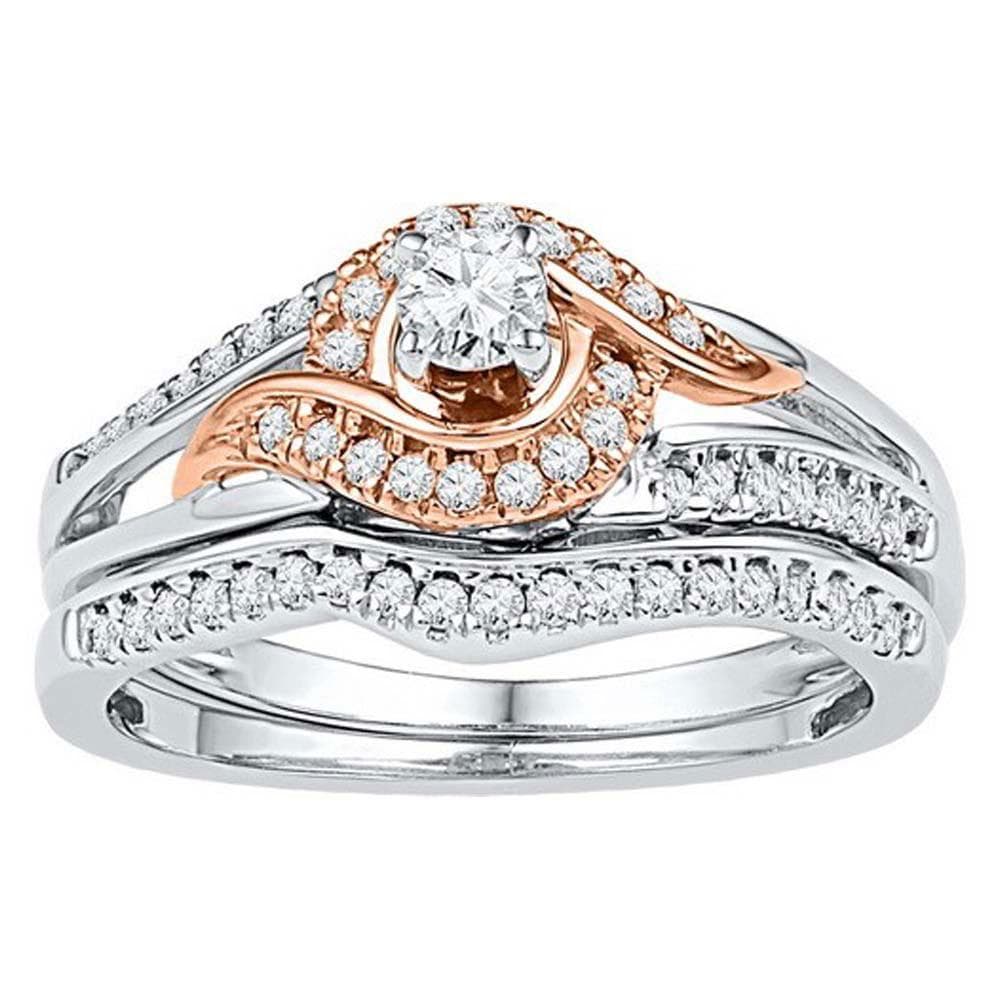 10kt Two-tone Gold Womens Round Diamond Bridal Wedding Engagement Ring Band Set 1/2 Cttw