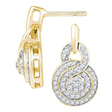 10kt Yellow Gold Womens Round Diamond Concentric Circle Cluster Earrings 1/2 Cttw