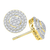 10kt Yellow Gold Womens Round Diamond Concentric Circle Layered Cluster Earrings 3/4 Cttw