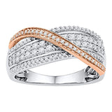 10kt Two-tone White Gold Womens Round Diamond Crossover Band Ring 1/2 Cttw