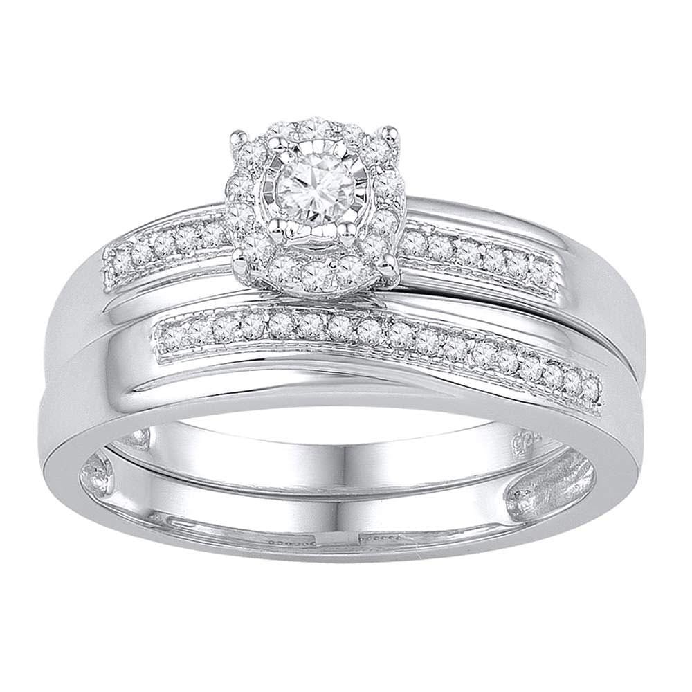 10k White Gold Round Diamond Bridal Wedding Ring Band Set 1/4 Cttw