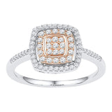 10kt White Rose-tone Gold Womens Round Diamond Square Frame Cluster Ring 3/8 Cttw