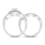 10kt White Gold Round Diamond Twist Bridal Wedding Ring Band Set 1/4 Cttw