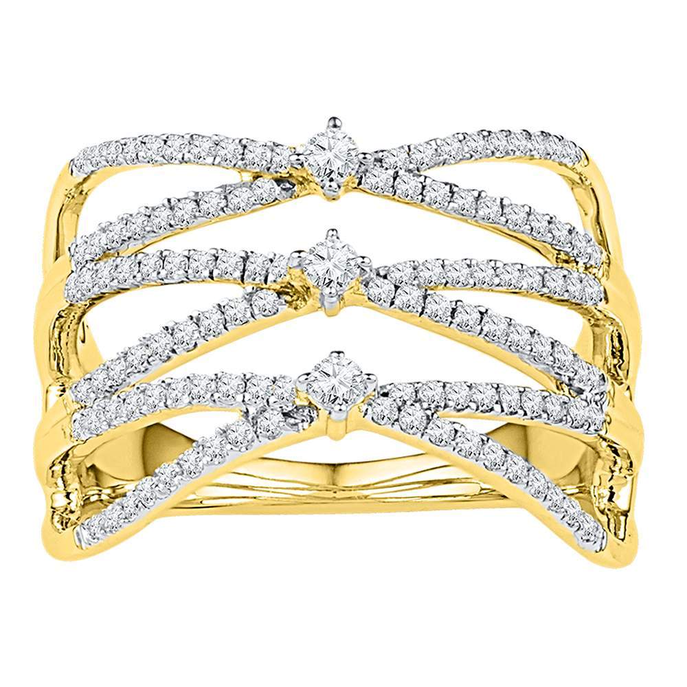 10kt Yellow Gold Womens Round Diamond Crisscross Crossover Strand Band Ring 1/2 Cttw