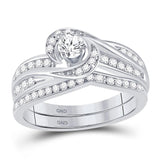 10k White Gold Round Diamond Swirl Bridal Wedding Ring Band Set 1/2 Cttw