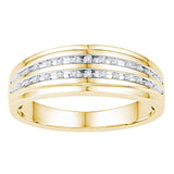 10kt Yellow Gold Mens Round Diamond Wedding Double Row Band Ring 1/10 Cttw