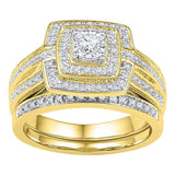 10kt Yellow Gold Womens Round Diamond Bridal Wedding Engagement Ring Band Set 1/3 Cttw