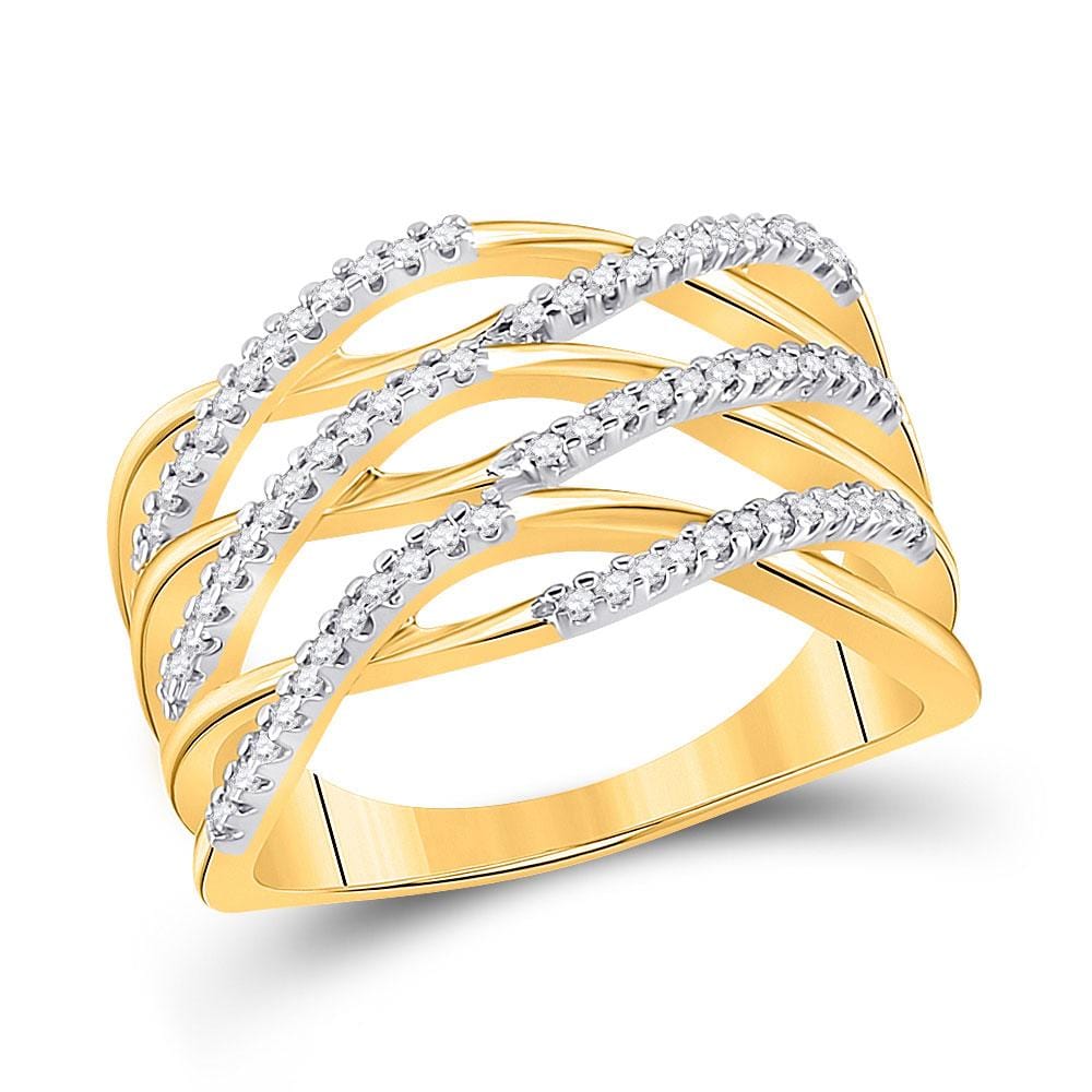 10kt Yellow Gold Womens Round Diamond Crossover Strand Band Ring 1/4 Cttw