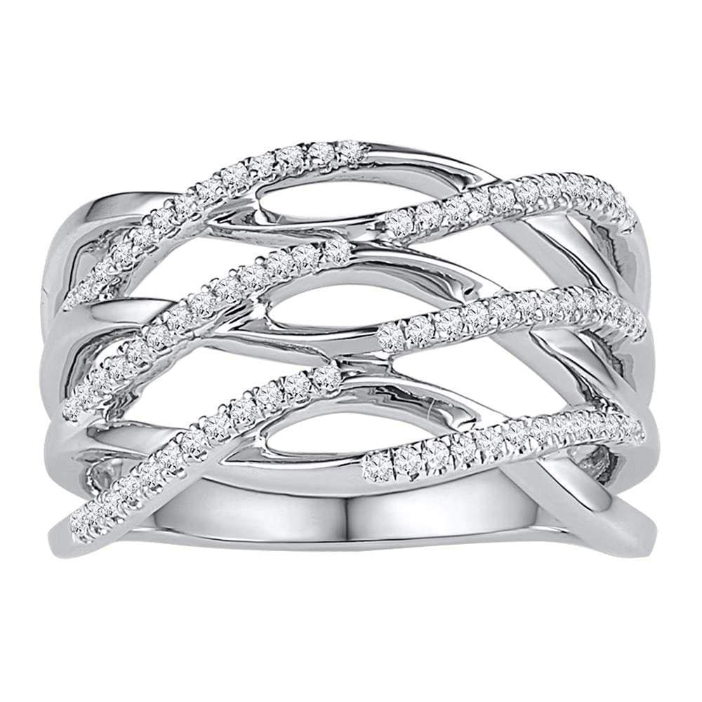 10kt White Gold Womens Round Diamond Openwork Crossover Strand Band Ring 1/4 Cttw