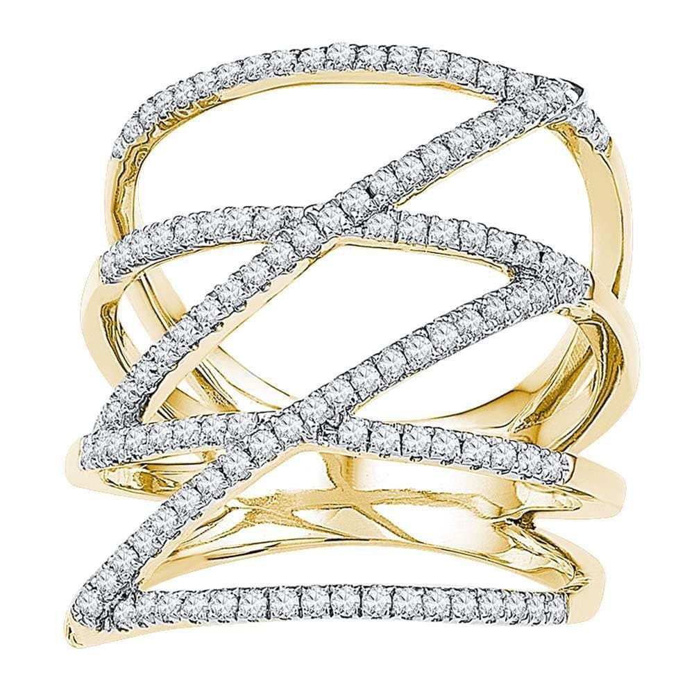 10kt Yellow Gold Womens Round Diamond Crossover Strand Fashion Band Ring 1/2 Cttw