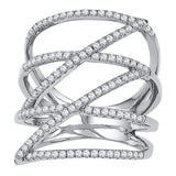 10kt White Gold Womens Round Diamond Crossover Strand Fashion Band Ring 1/2 Cttw