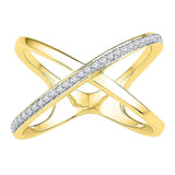 10kt Yellow Gold Womens Round Diamond Negative Space Crossover Band Ring 1/6 Cttw