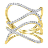 10kt Yellow Gold Womens Round Diamond Freeform Statement Fashion Ring 3/8 Cttw