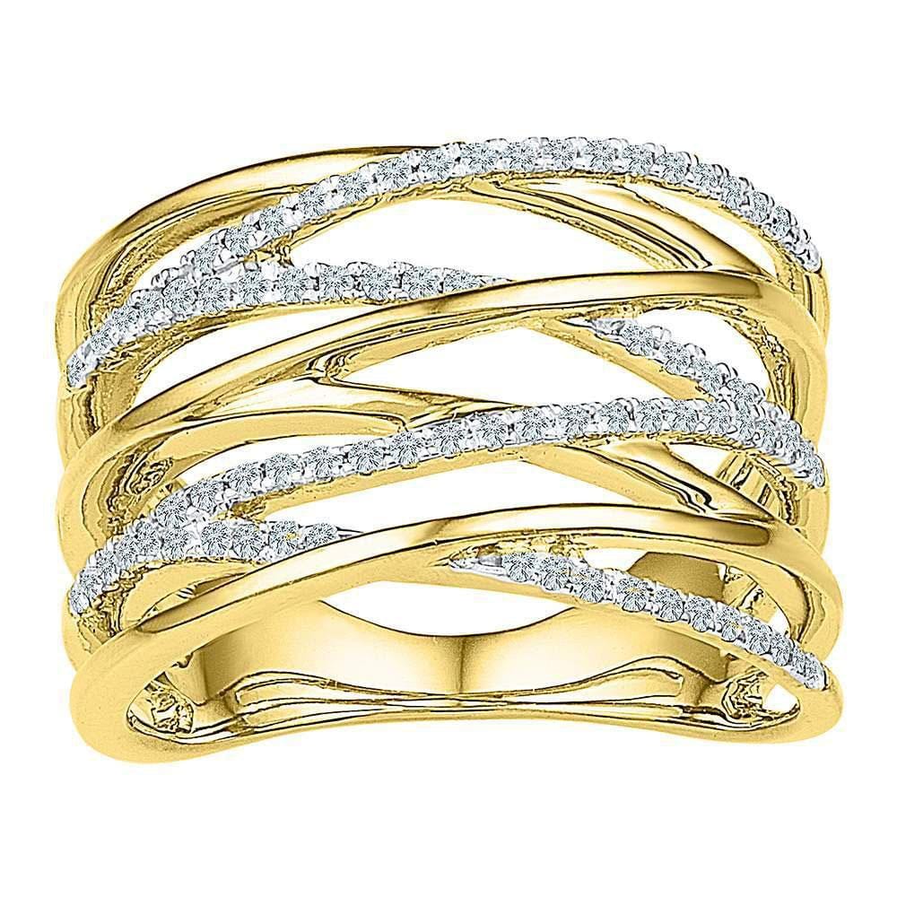 10kt Yellow Gold Womens Round Diamond Crossover Open Strand Band 1/4 Cttw