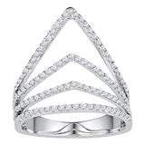 10kt White Gold Womens Round Diamond Chevron Fashion Ring 3/8 Cttw