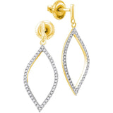 10kt Yellow Gold Womens Round Diamond Oblong Oval Dangle Earrings 1/5 Cttw