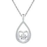 Sterling Silver Womens Round Diamond Moving Twinkle Heart Pendant 1/8 Cttw
