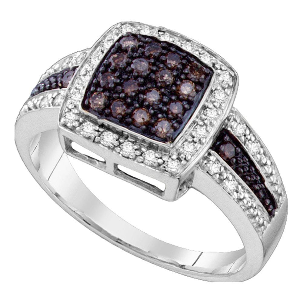 10kt White Gold Womens Round Brown Diamond Cluster Ring 1/2 Cttw - Size
