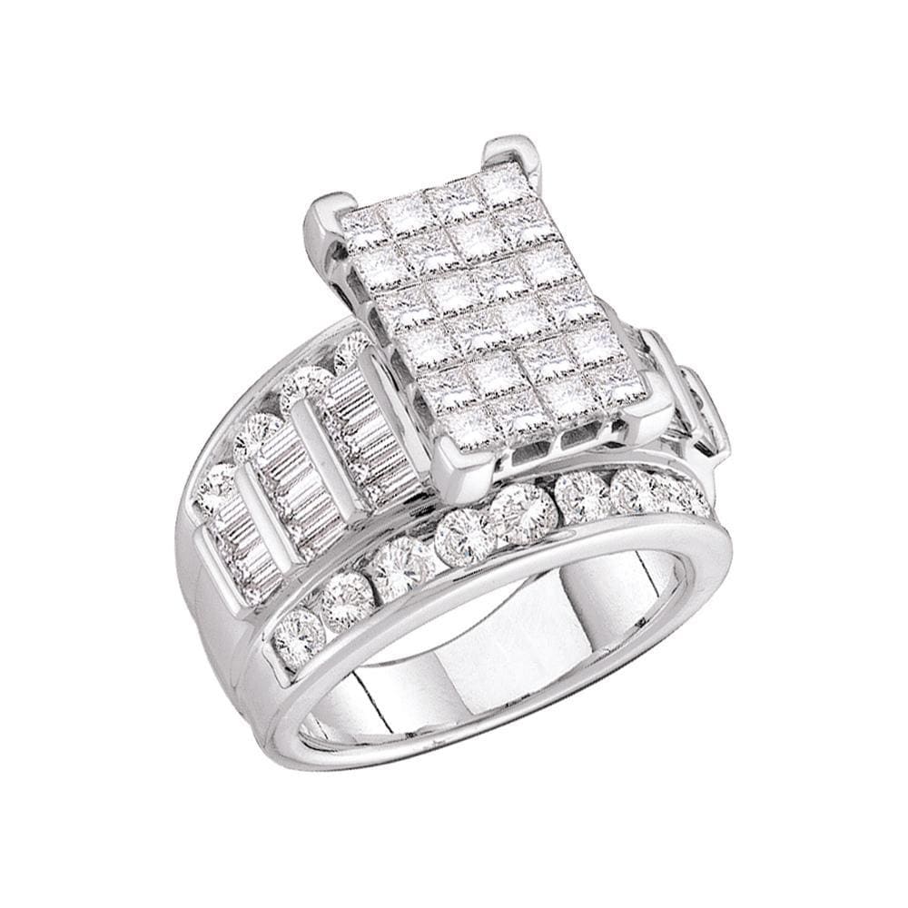 14kt White Gold Princess Diamond Cluster Bridal Wedding Engagement Ring 3 Cttw Size