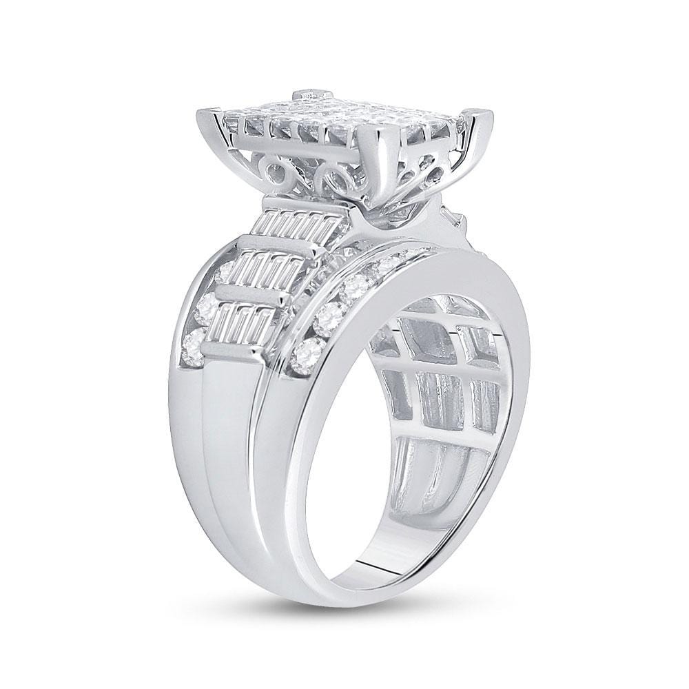 14kt White Gold Princess Diamond Cluster Bridal Wedding Engagement Ring 3 Cttw Size