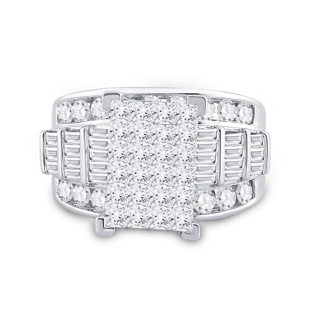 14kt White Gold Princess Diamond Cluster Bridal Wedding Engagement Ring 3 Cttw - Size