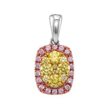14kt White Gold Womens Round Yellow Pink Diamond Oval Frame Cluster Pendant 3/4 Cttw