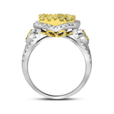 14kt White Gold Womens Round Canary Yellow Diamond Cluster Ring 1-5/8 Cttw