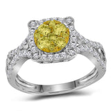 14kt White Gold Womens Round Yellow Diamond Cluster Ring /8 Cttw