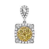 14kt White Gold Womens Round Canary Yellow Diamond Square Cluster Pendant 3/4 Cttw