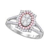 14kt White Gold Womens Round Pink Diamond Oval Cluster Ring 3/4 Cttw