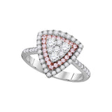 14kt White Gold Womens Round Pink Diamond Triangle Fashion Ring 1 Cttw