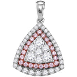 14kt White Gold Womens Round Pink Diamond Triangle Frame Cluster Pendant 1 Cttw