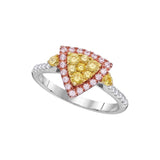 14kt White Gold Womens Round Yellow Pink Diamond Triangle Fashion Ring /8 Cttw