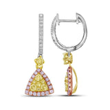 14kt White Gold Womens Round Yellow Pink Diamond Triangle Dangle Earrings 1 Cttw